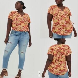 Torrid Rayon Crepe Tie Flutter Sleeve Peasant Top